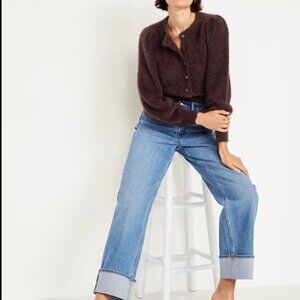 Cropped Eyelash Cardigan Sweater